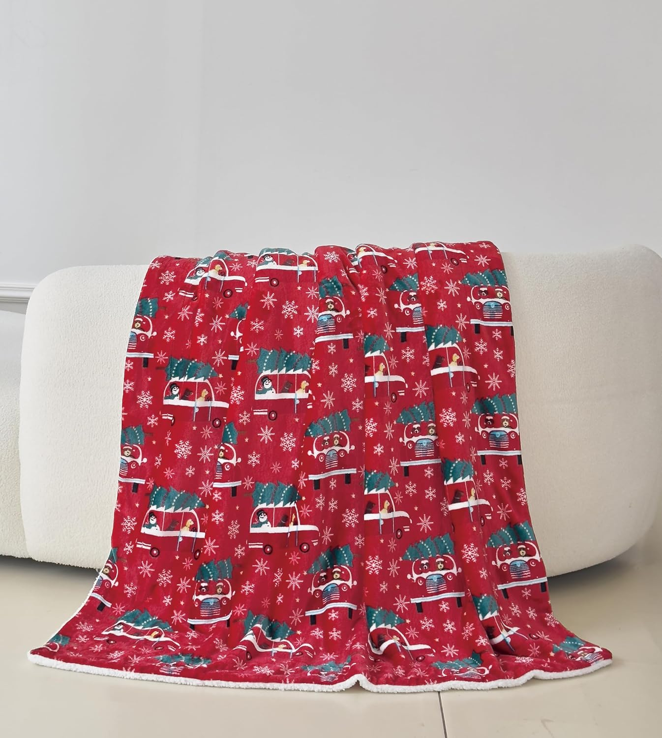 Reversible and Ultra-Plush Flannel Fleece-Winter Christmas Sherpa Throw- Lightweight Soft and Cozy-Holiday Decorative Throw, Perfect for Lounging, 50 x 60 inches, Christmas Tree Car