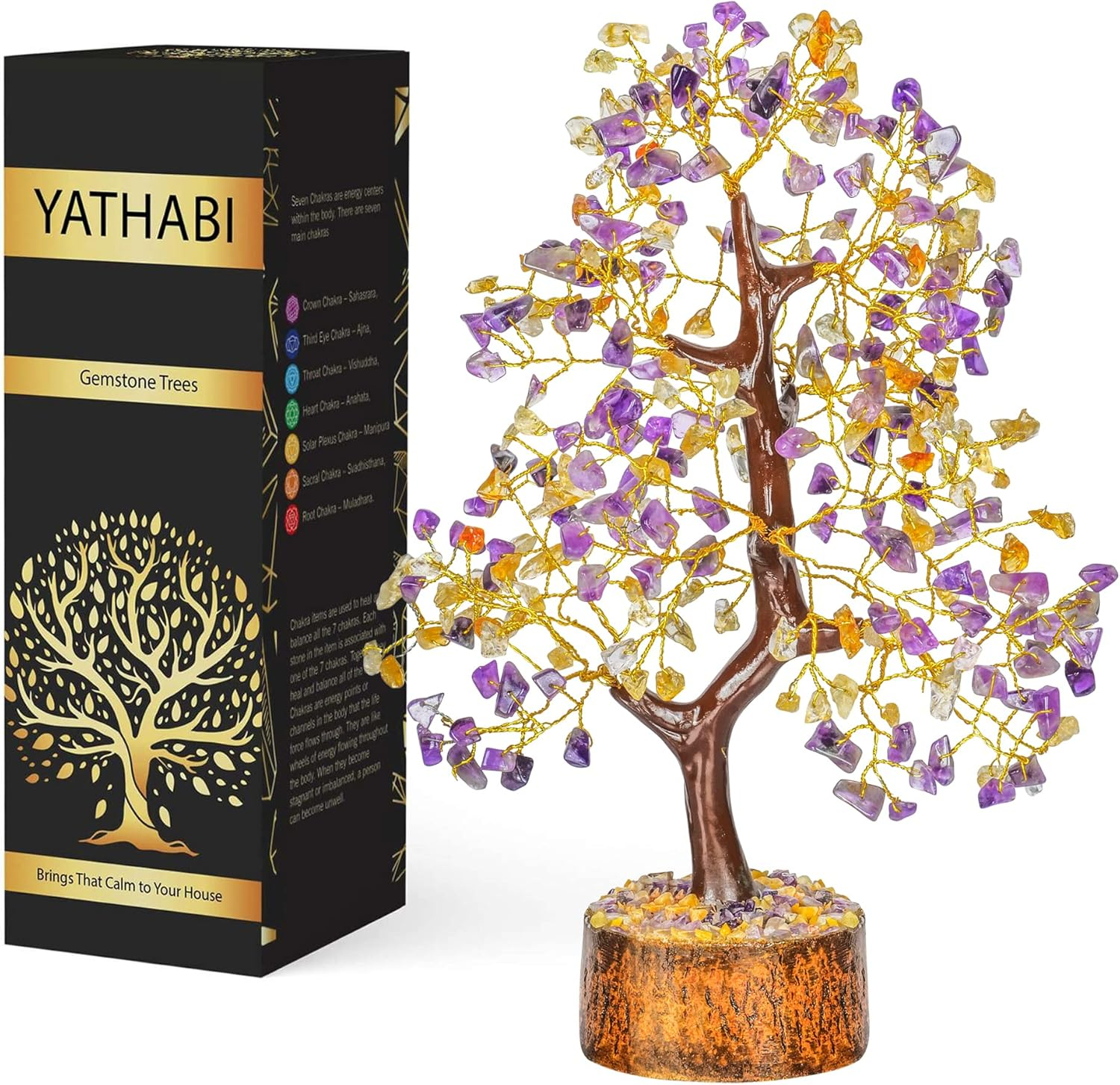 Amethyst Tree - Gemstone - Crystal Bonsai Tree - Yellow Aventurine - Crystal Tree - Tree of Life Decor - Spiritual Gift - Money Tree - Chakra Tree - Feng Shui Tree - Good Luck