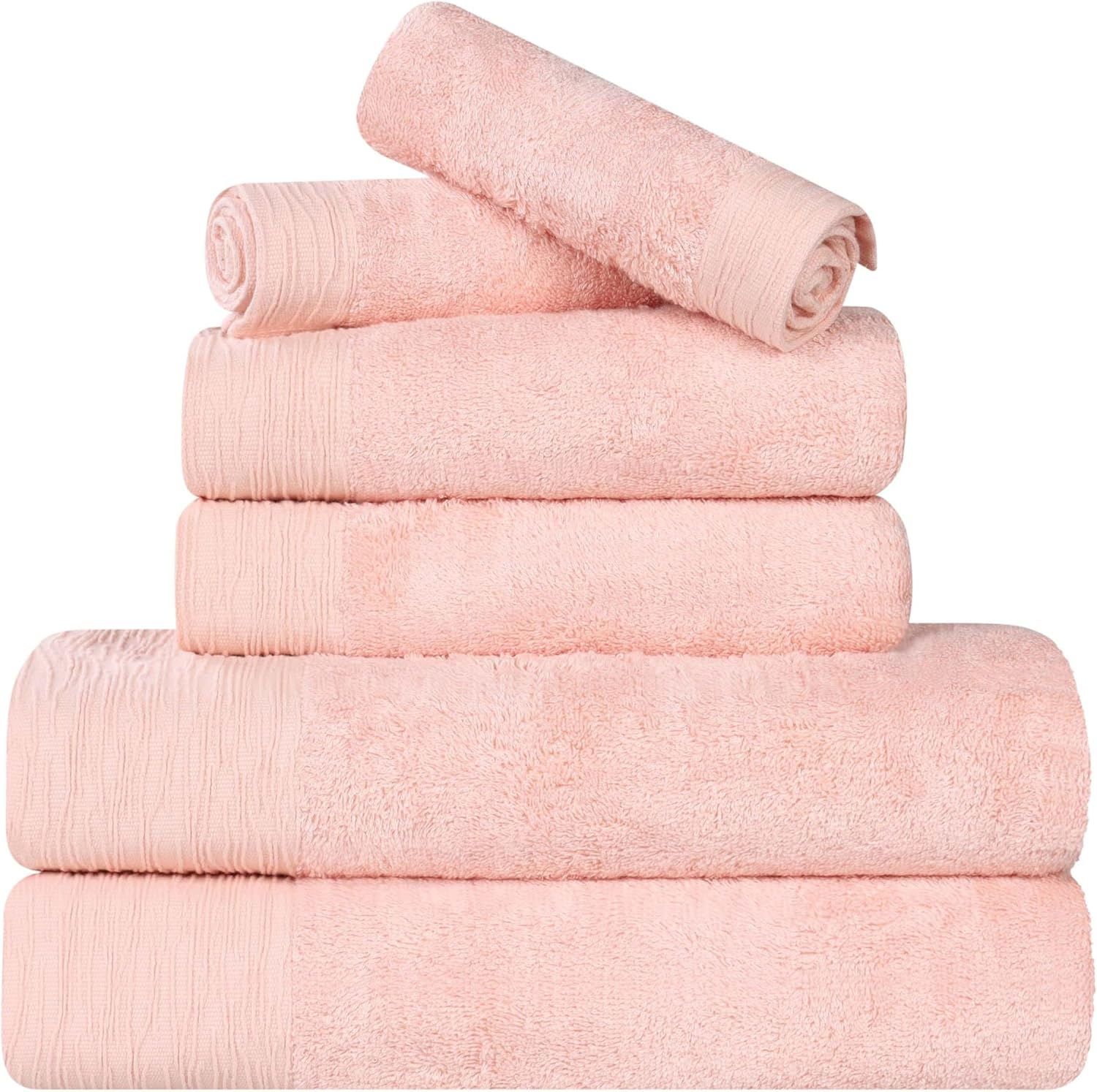 Superior Rayon from Bamboo Blend 6-Piece Towel Set, Luxury Quick Dry, Bathroom Essentials, Shower, Spa, Plush Soft Absorbent Towels, Includes 2 Bath, 2 Hand, 2 Washcloth/Face Towels, Pink