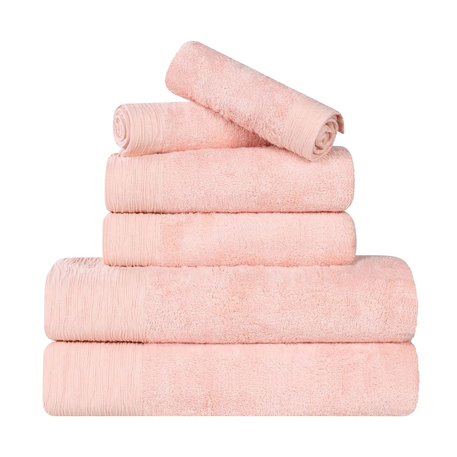 Superior Rayon from Bamboo Blend 6-Piece Towel Set, Luxury Quick Dry, Bathroom Essentials, Shower, Spa, Plush Soft Absorbent Towels, Includes 2 Bath, 2 Hand, 2 Washcloth/Face Towels, Pink