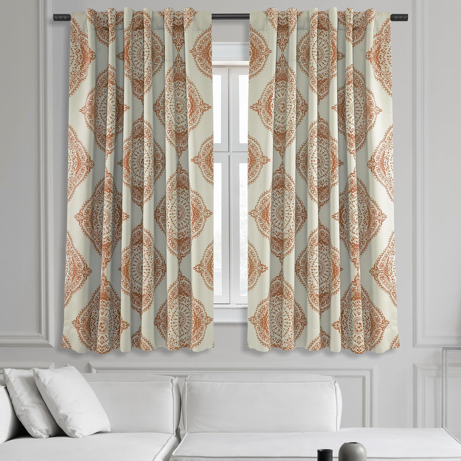 HPD Half Price Drapes Geometric Printed Rod Pocket Room Darkening Curtains for Living Room & Bedroom 50W X 63L, (1 Panel), Henna