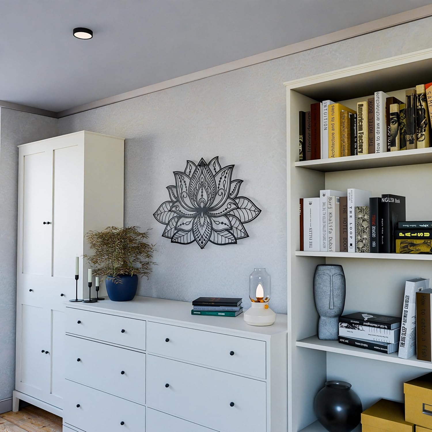 iwa concept Mandala Metal Wall Decor, Lotus Flower Meditation Room Decor, Minimalist Zen Garden Bohemian Gift for New Year (26.3" x 17" | 67 x 43 cm, Black)