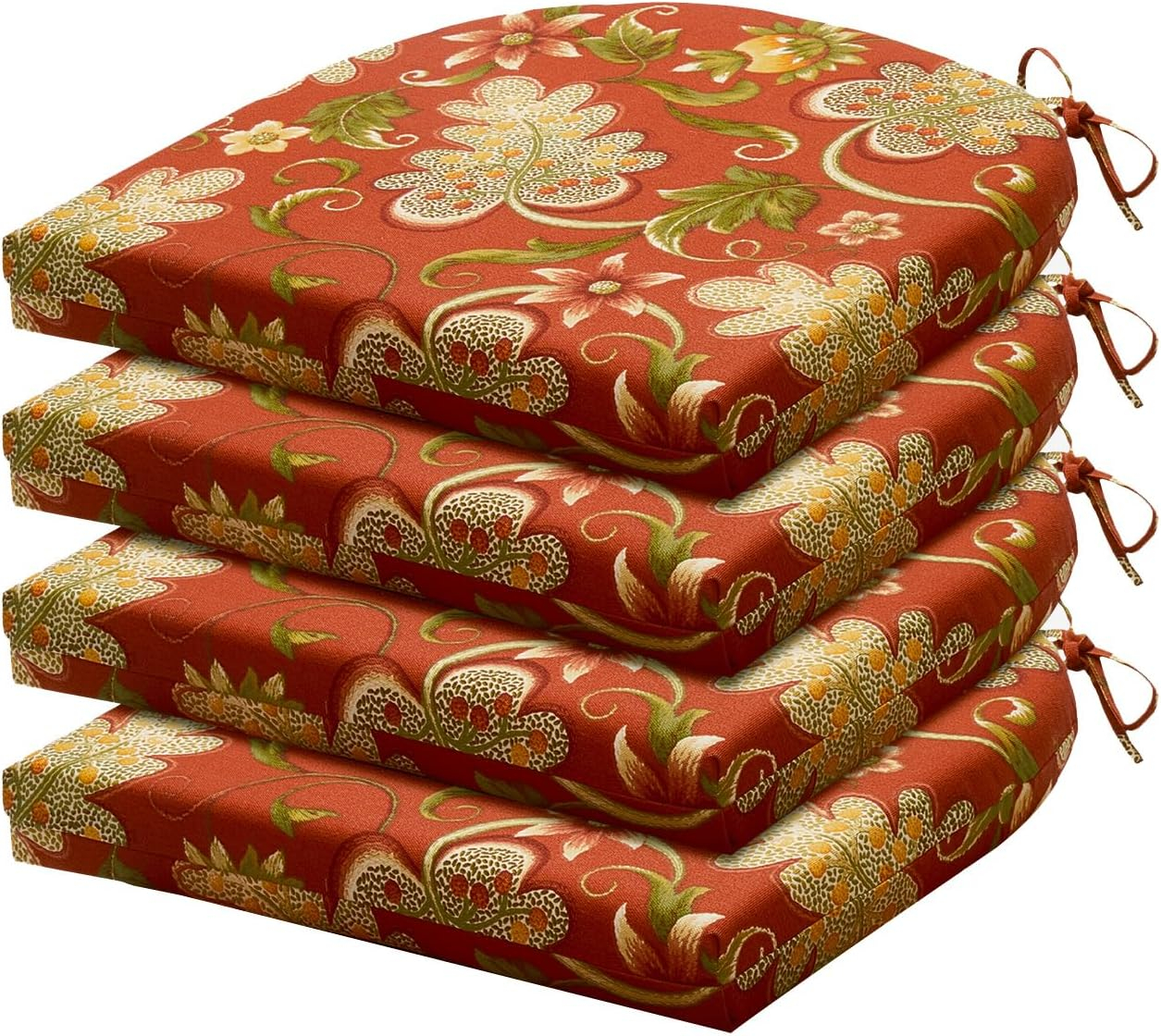 LOVTEX Outdoor Chair Cushions Set of 4, Waterproof Patio Chair Cushions with Ties, 17 x 16 x 2 inch, Floral