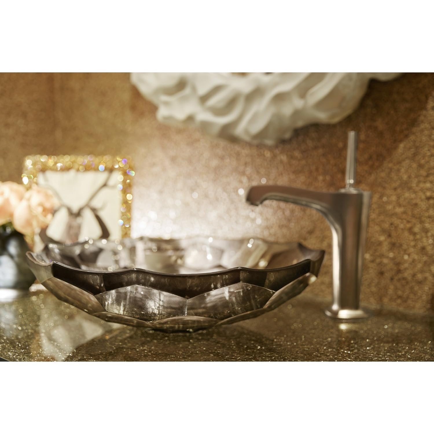 Kohler Briolette, Artist Editions Oval Faceted Glass Bathroom Vessel Sink