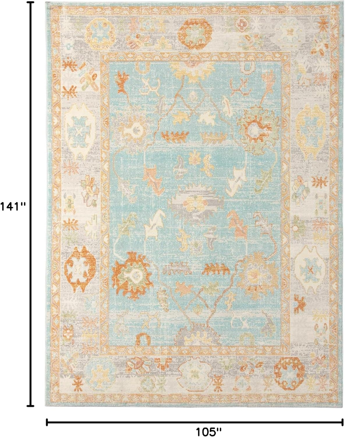 AMER Rugs Bohemian Gretna Collection, Indoor/Outdoor Aqua 9x12 Area Rug, Rugs for Living Room, Bedroom, Dining Room, Kitchen - Aqua/Beige