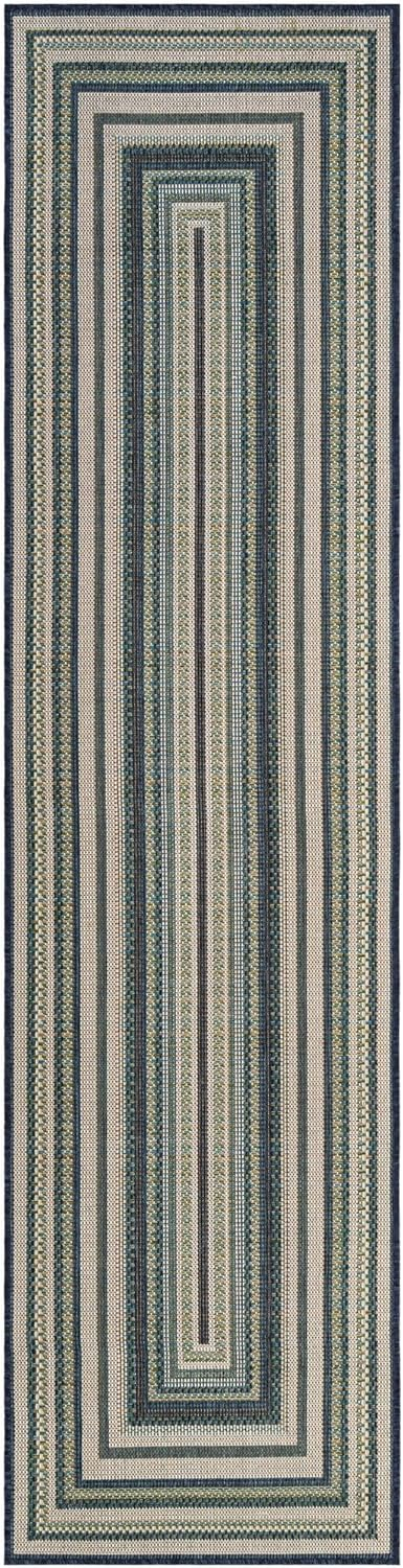 Rugs.com Baja Outdoor Collection Rug – 10 Ft Runner Blue Medium-Pile Rug Perfect for Hallways, Entryways