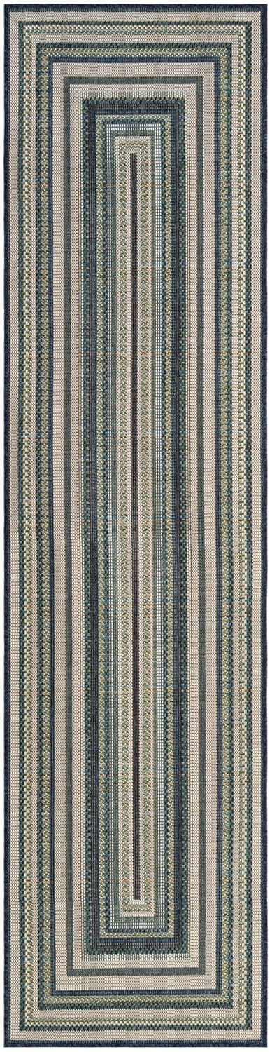 Rugs.com Baja Outdoor Collection Rug – 10 Ft Runner Blue Medium-Pile Rug Perfect for Hallways, Entryways