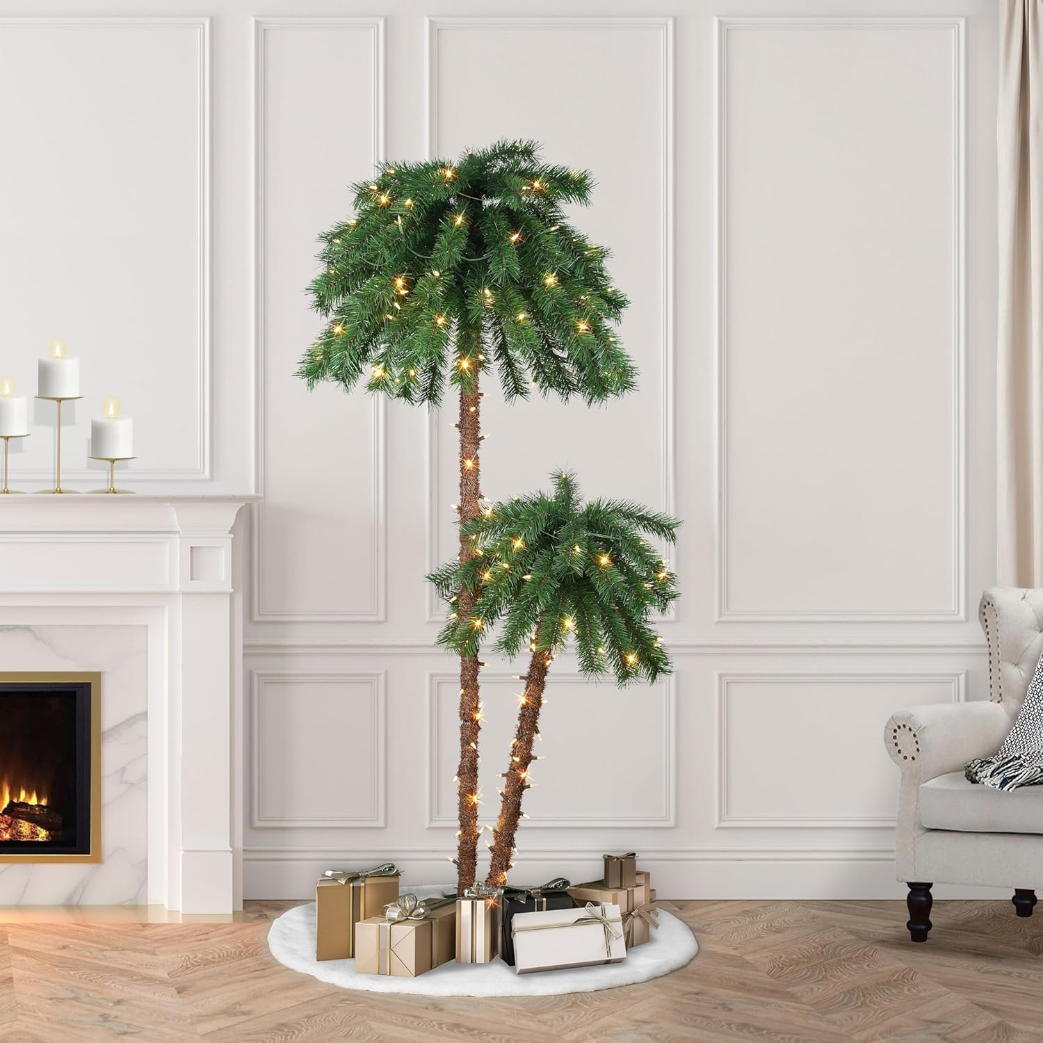 6 ft Green Artificial Palm Tree with Dual-Color LED Lights