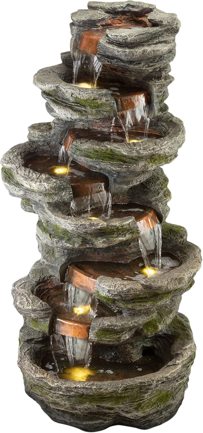 Alpine Corporation 8-Tier Rainforest Rock Water Fountain with LED Lights