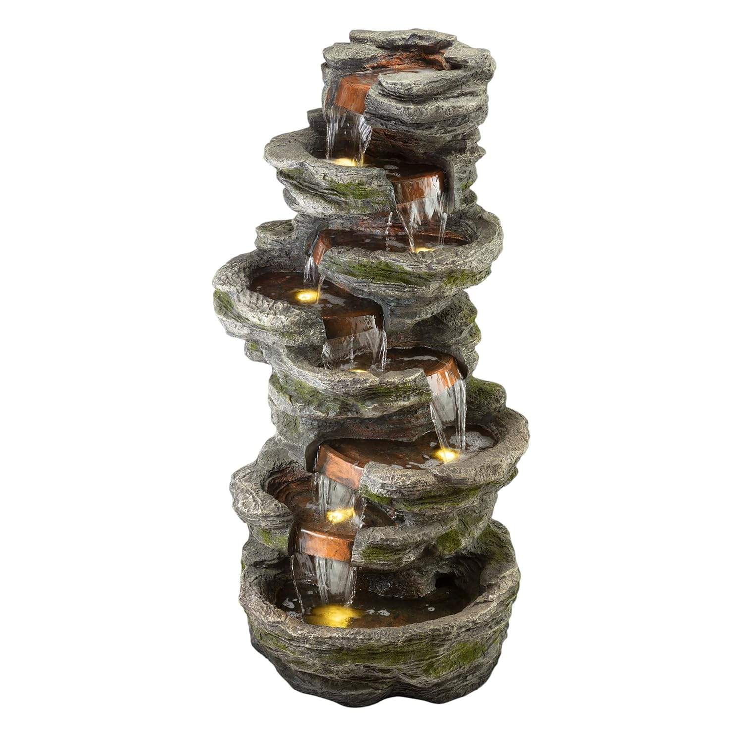 Alpine Corporation 8-Tier Rainforest Rock Water Fountain with LED Lights