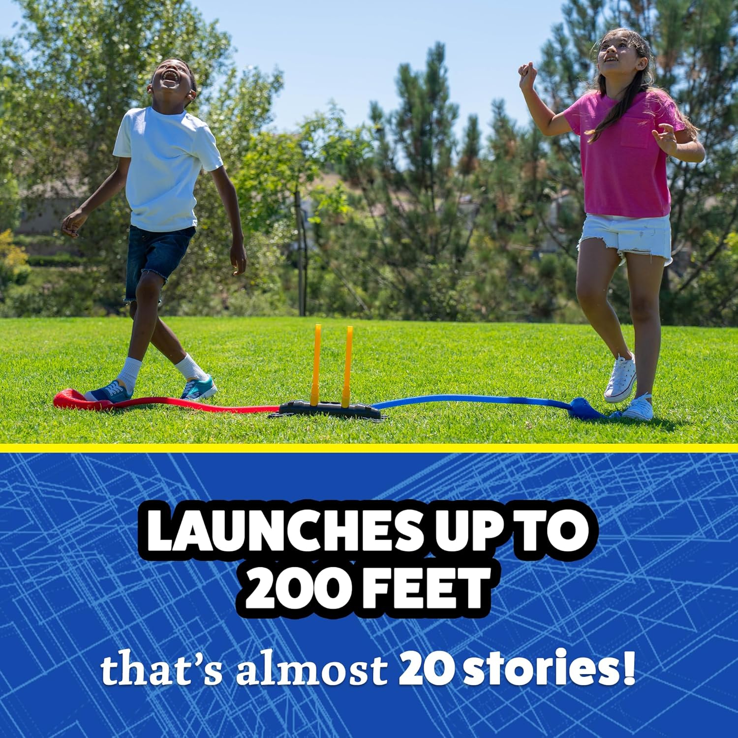 Stomp Rocket Dueling Launcher Set with 8 Red and Blue Foam Rockets