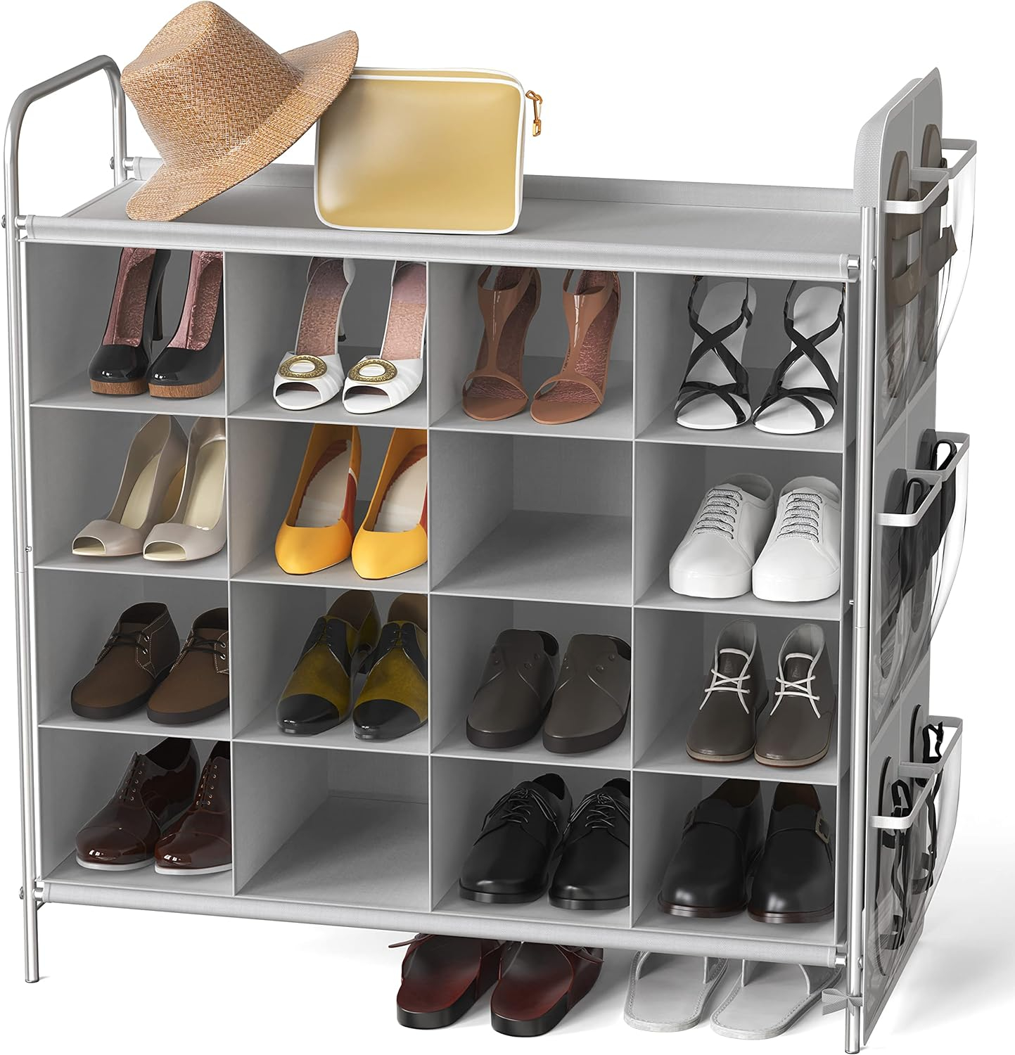 Simple Houseware 4-Tier 16 Cube Shoe Cubby Rack Organizer, Gray