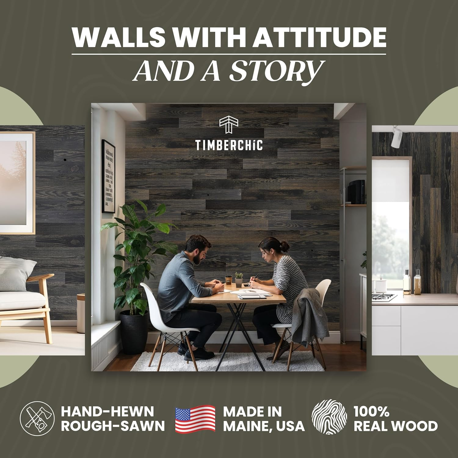 TIMBERCHiC Barnwood Textured Wall Planks - Made in USA, Peel-and-Stick Panels for Interior Decor, DIY Accent Wall Panels, Blackened (4" x 10 Sq Ft)