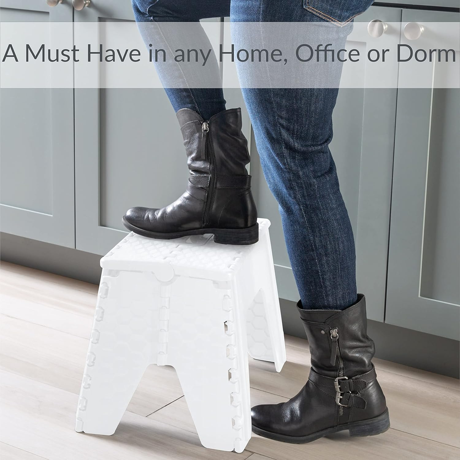 Simplify 12" Plastic Folding Single Step Stool in White