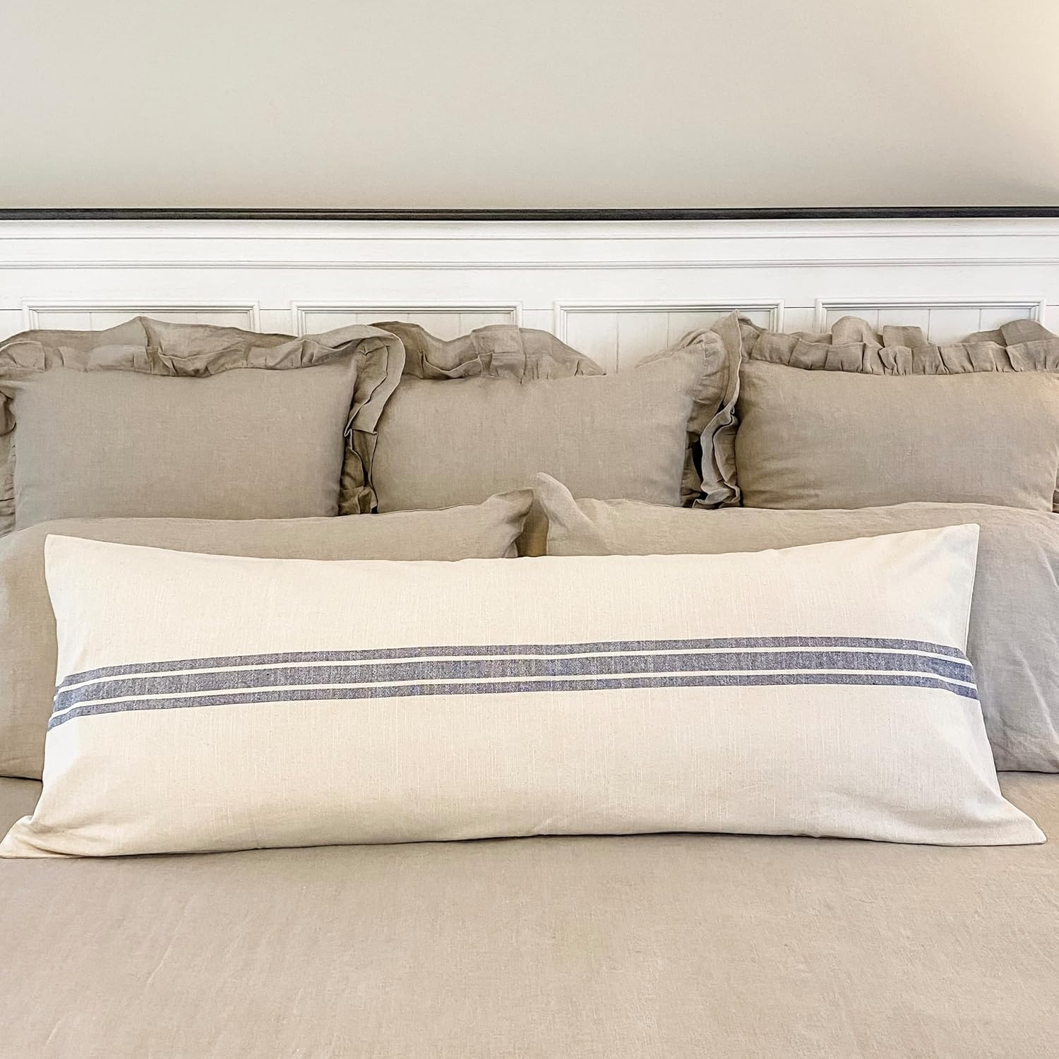 Farmhouse Blue Stripe Cotton Body Pillow Cover
