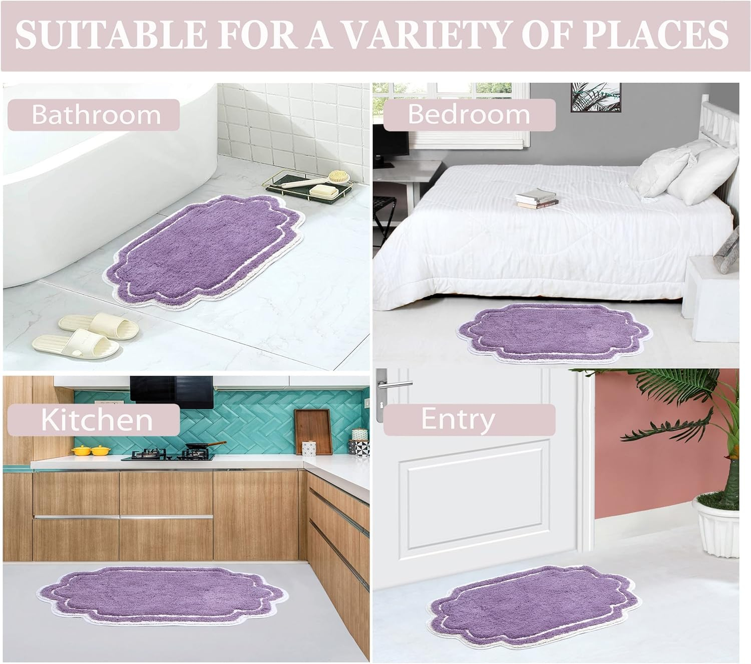 Home Weavers Allure Collection 100% Cotton Tufted Bathroom Rug, Soft and Absorbent Bath Rugs, Non-Slip Bath Carpet, Machine Wash Dry Bath Mats for Bathroom Floor, 21"x54" Runner, Purple