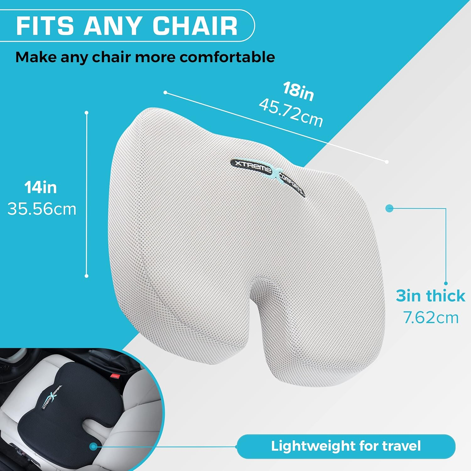 Xtreme Comforts Desk Chair Cushions for Back Support and Tailbone Relief - Memory Foam Coccyx Seat Cushion w/Handle & Bag for Home Office or Travel - Original