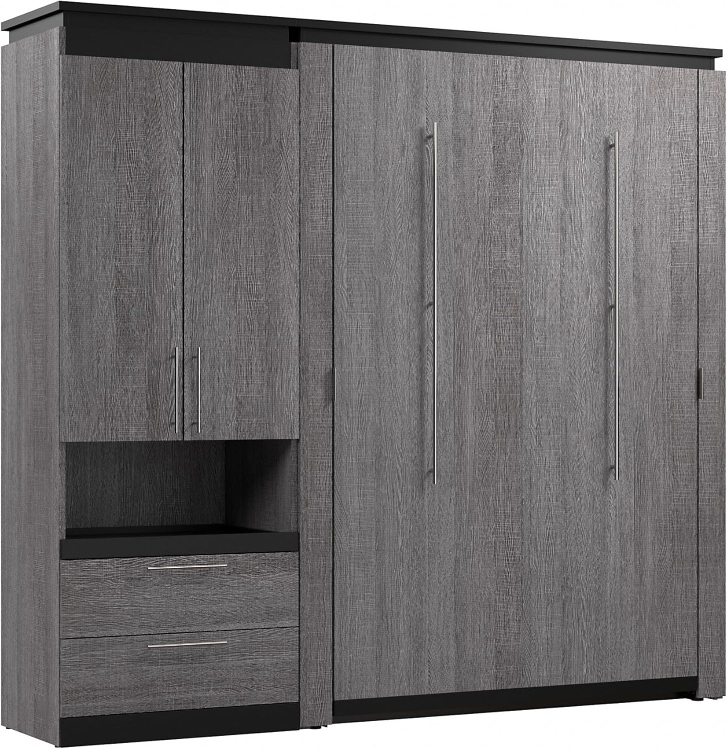 Bestar Orion 89" Full Murphy Bed with Storage Cabinet in Bark Gray