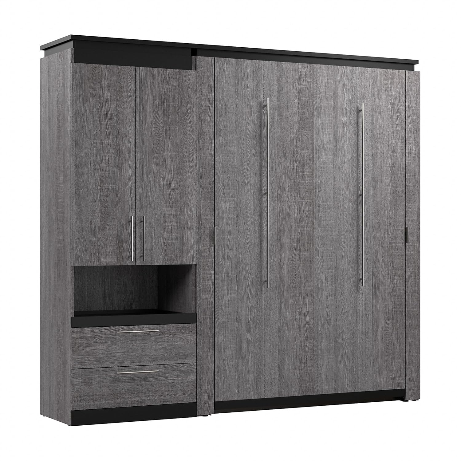 Bestar Orion 89" Full Murphy Bed with Storage Cabinet in Bark Gray