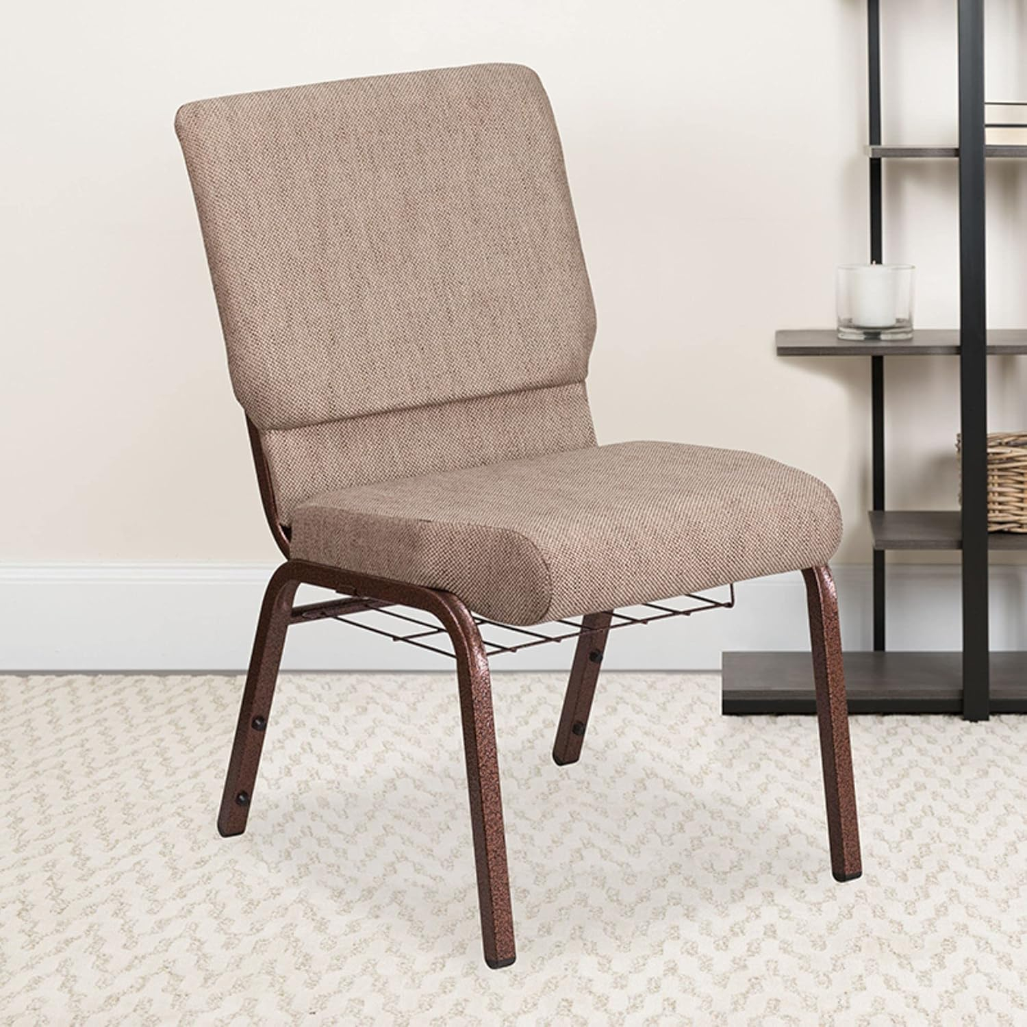 Beige Fabric Waterfall Seat Side Chair with Copper Steel Frame
