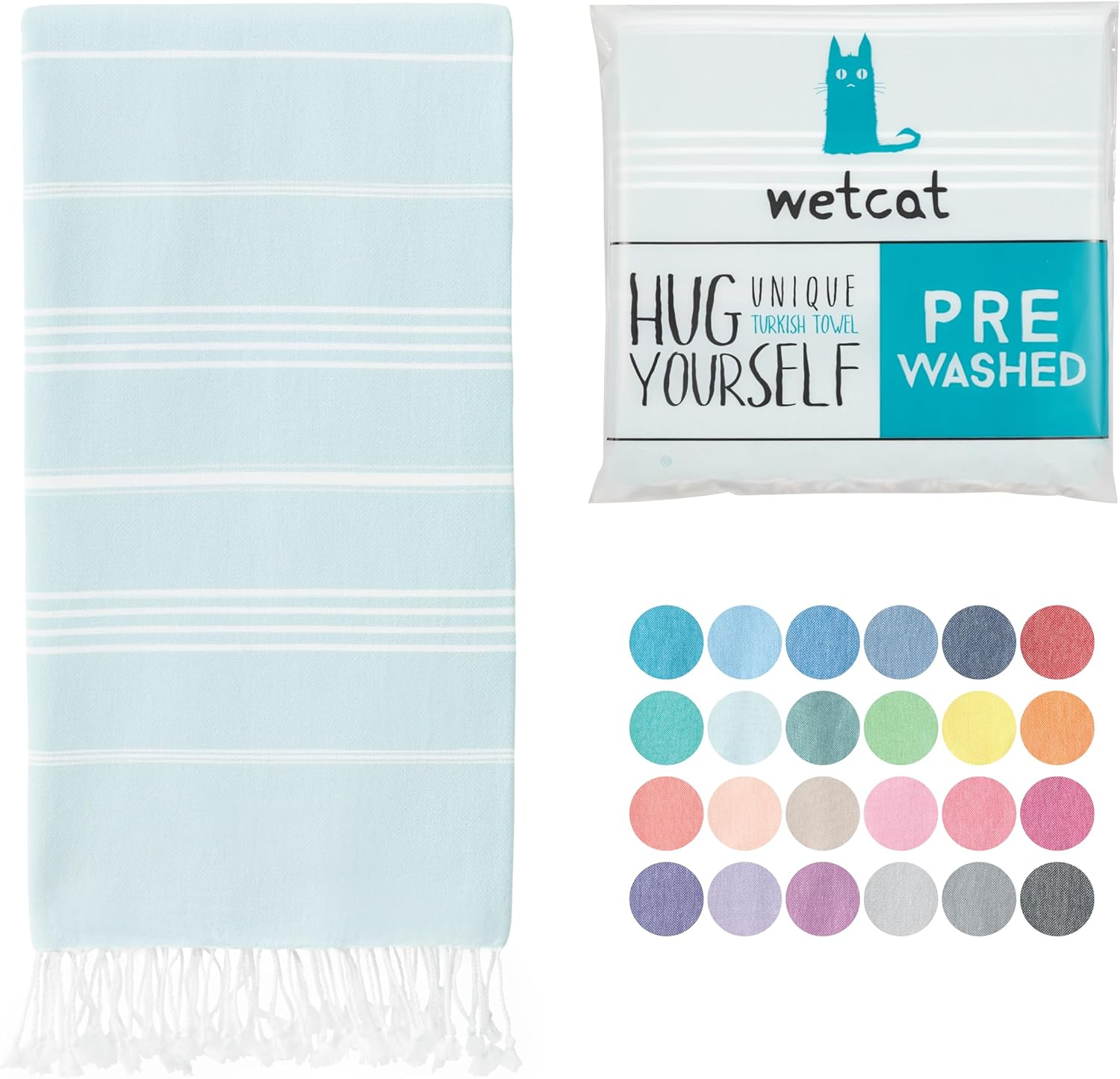 WETCAT Turkish Beach Towel Oversized (38"x71") 100% Turkish Cotton, Made in Turkey - Sand Free, Extra Large, Ultra Soft, Quick Drying, Compact & Lightweight for Travel - Aqua