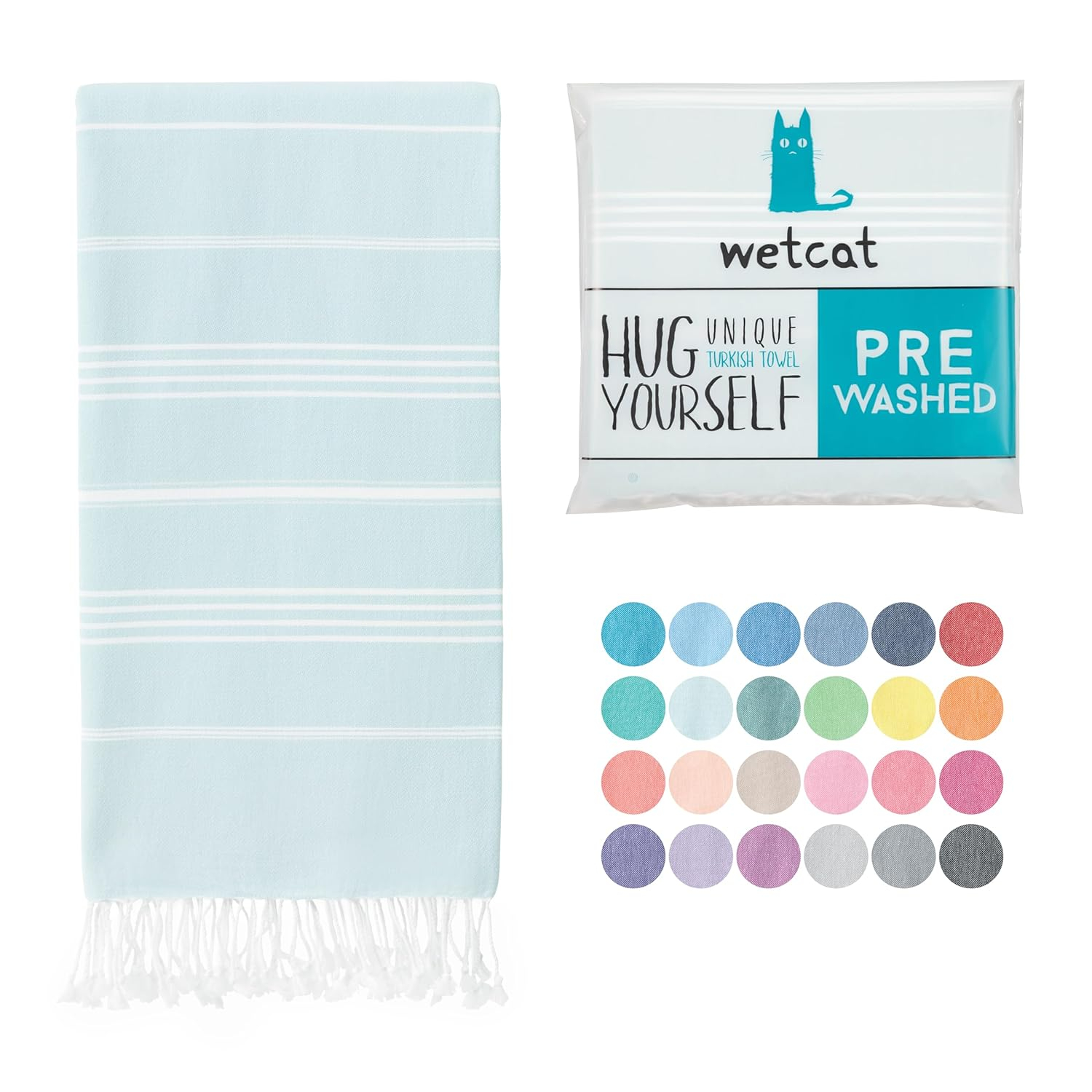 WETCAT Turkish Beach Towel Oversized (38"x71") 100% Turkish Cotton, Made in Turkey - Sand Free, Extra Large, Ultra Soft, Quick Drying, Compact & Lightweight for Travel - Aqua