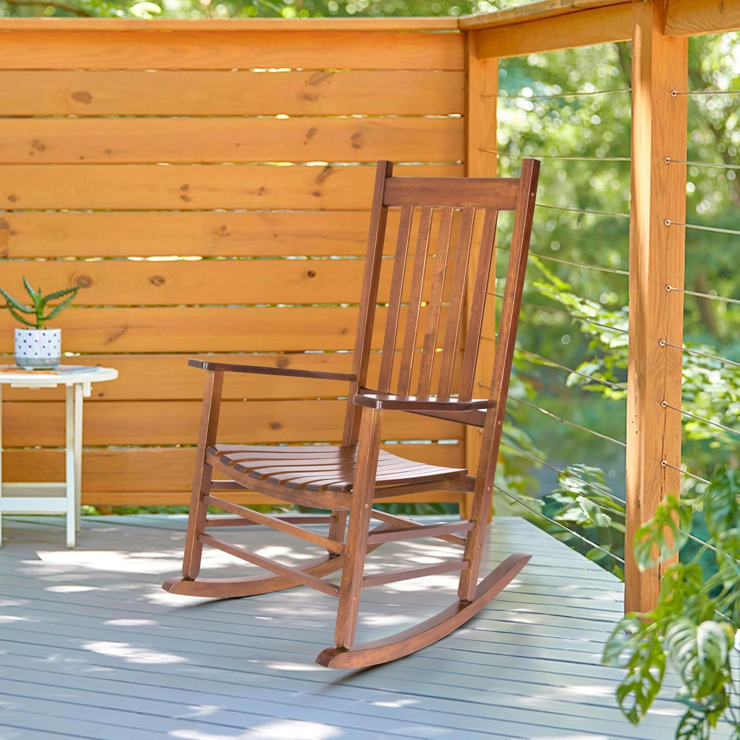 Shine Company Vermont Hardwood Outdoor Porch Patio Furniture Rocker Chair, Oak