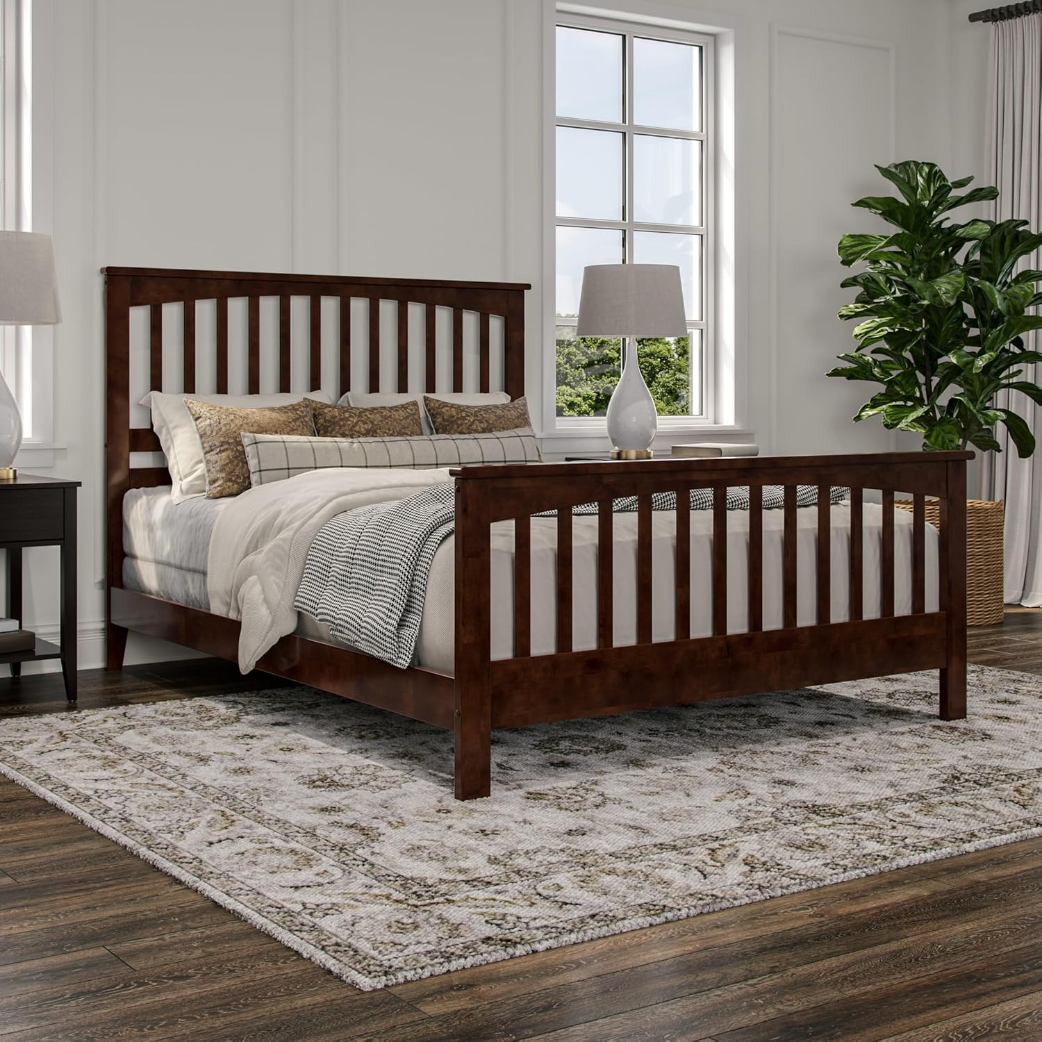 Brooklyn Queen Wood Foundation Bed with Matching Footboard in Walnut