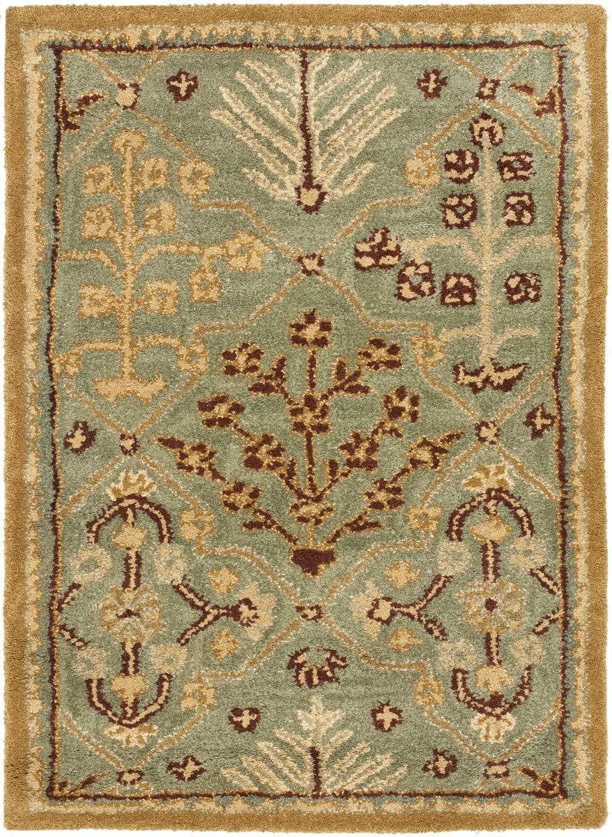 SAFAVIEH Antiquity Trafford Floral Geometric Wool Area Rug, Light Blue/Gold, 2' x 3'