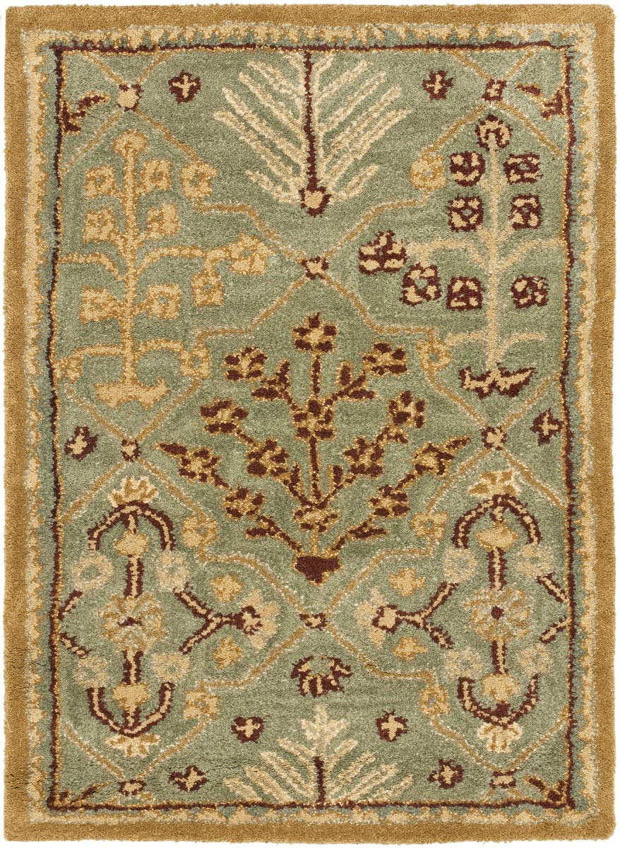 SAFAVIEH Antiquity Trafford Floral Geometric Wool Area Rug, Light Blue/Gold, 2' x 3'