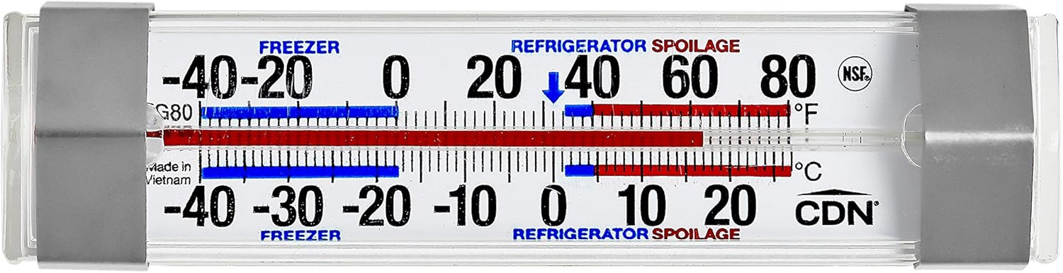 Professional NSF Certified Refrigerator/Freezer Thermometer with Stainless Steel Clips