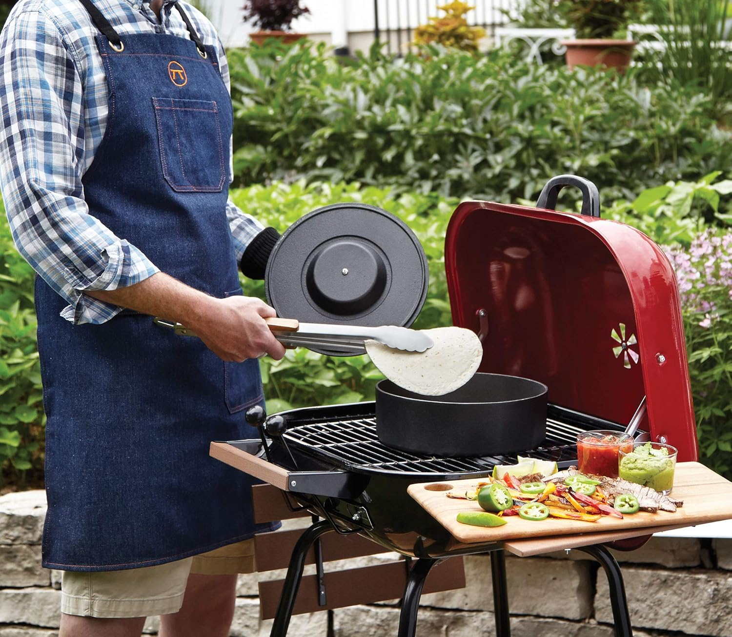 Outset Leather BBQ and Kitchen Apron, Men's and Women's, Blue Denim, Cross Back