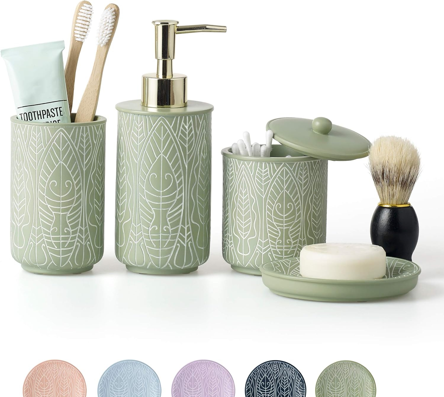 Premium Pastel Green Bathroom Accessories Set. Bathroom Set. Boho Bathroom Decor. Accesorios para Baños. New Apartment Essentials. Toothbrush Holder and Soap Dispenser.