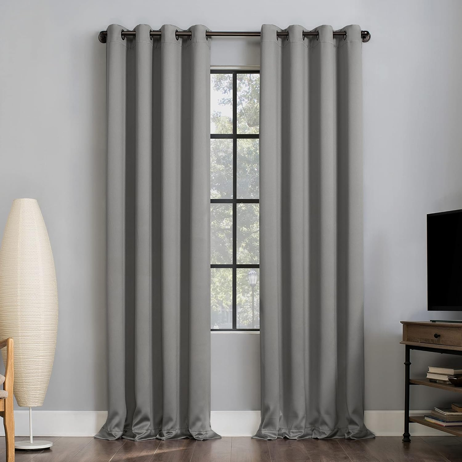 Sun Zero Nordic 2-pack Theater Grade Extreme 100% Blackout Grommet Curtain Panel Pair, 52" x 84", Silver