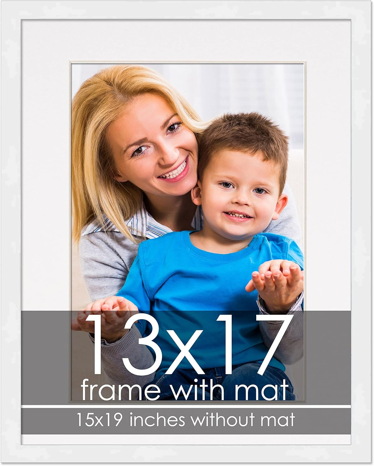 13x17 Frame White With White Picture Mat For 13x17 Photo - White 15x19 Frame To Display Print or