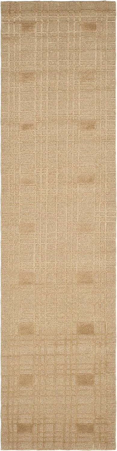 Sand Geometric Hand-Knotted Wool and Silk Runner Rug
