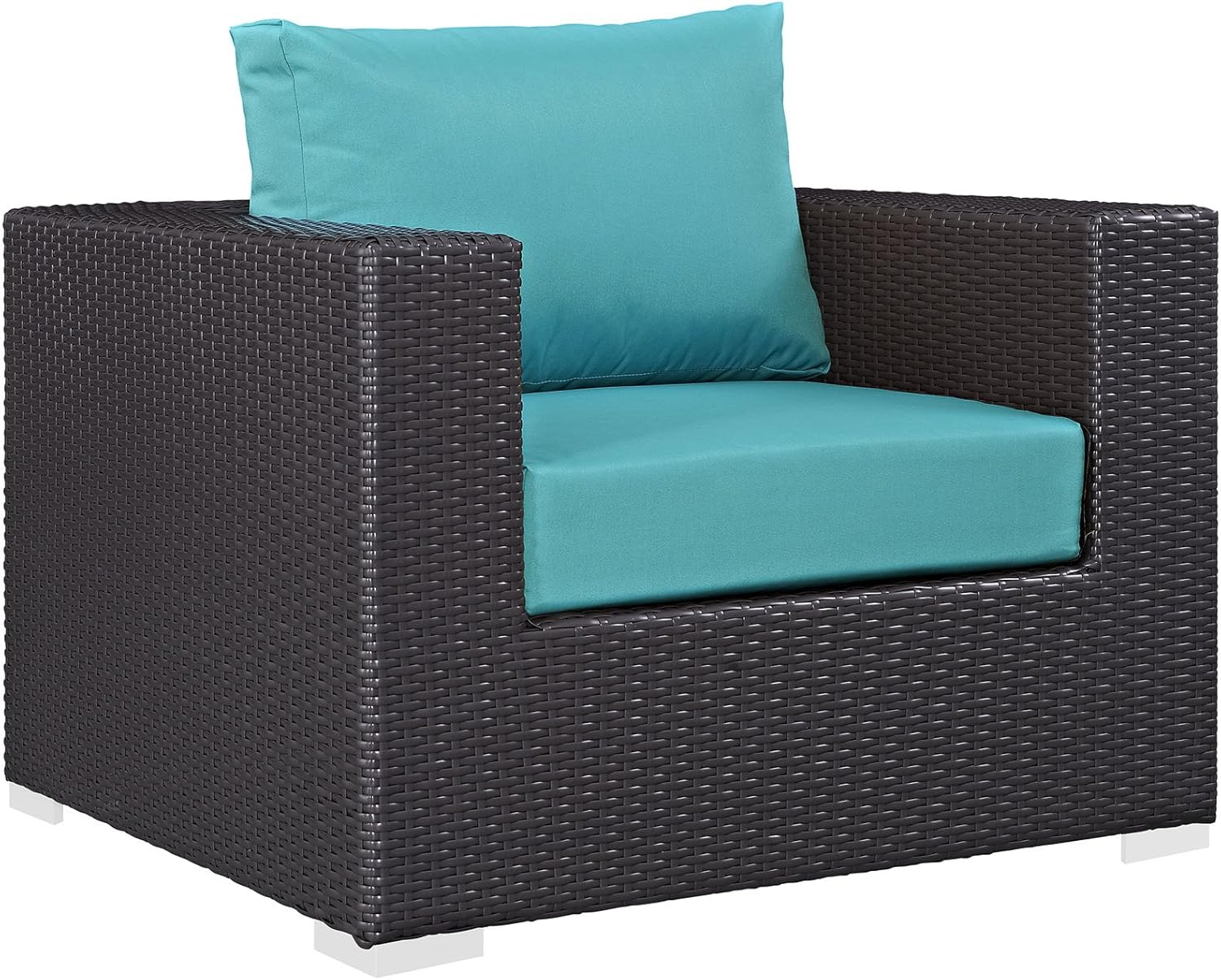 Modway Convene Wicker Rattan 3-Piece Outdoor Patio Furniture Set in Espresso Turquoise