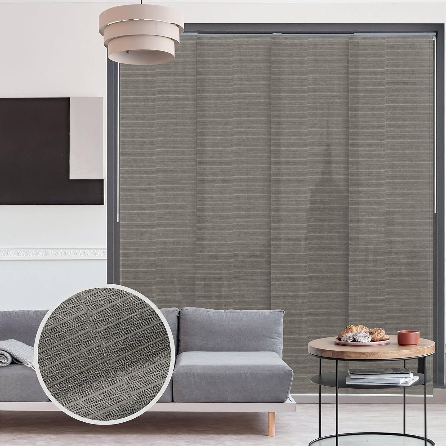 GoDear Design Adjustable Sliding Panel Track Blind 45.8"- 86" W x 96" H, Vertical Blinds, Light Filtering, Peppercorn