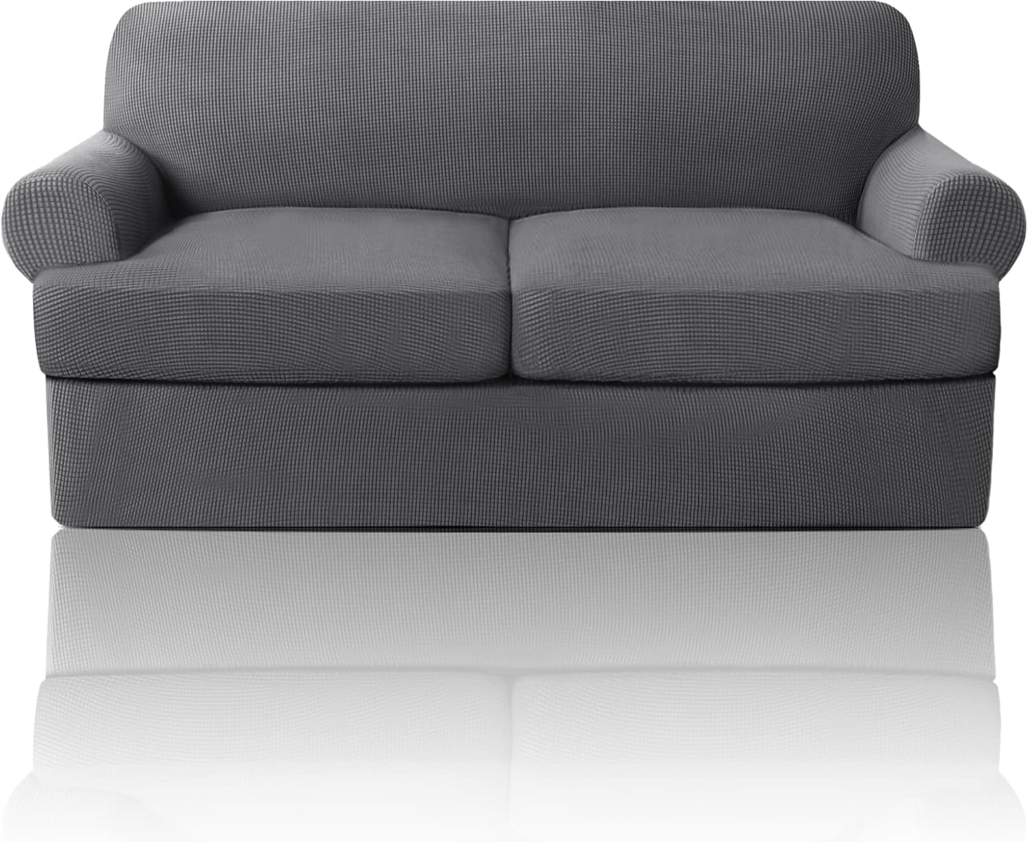 PrinceDeco T Cushion Loveseat Slipcover 3 Pieces Sofa Covers for T Cushion Sofa Stretch Sofa Covers for 2 Cushion Couch with 2 Individual T Shape Seat Covers Width Up to 72"- Washable, Grey