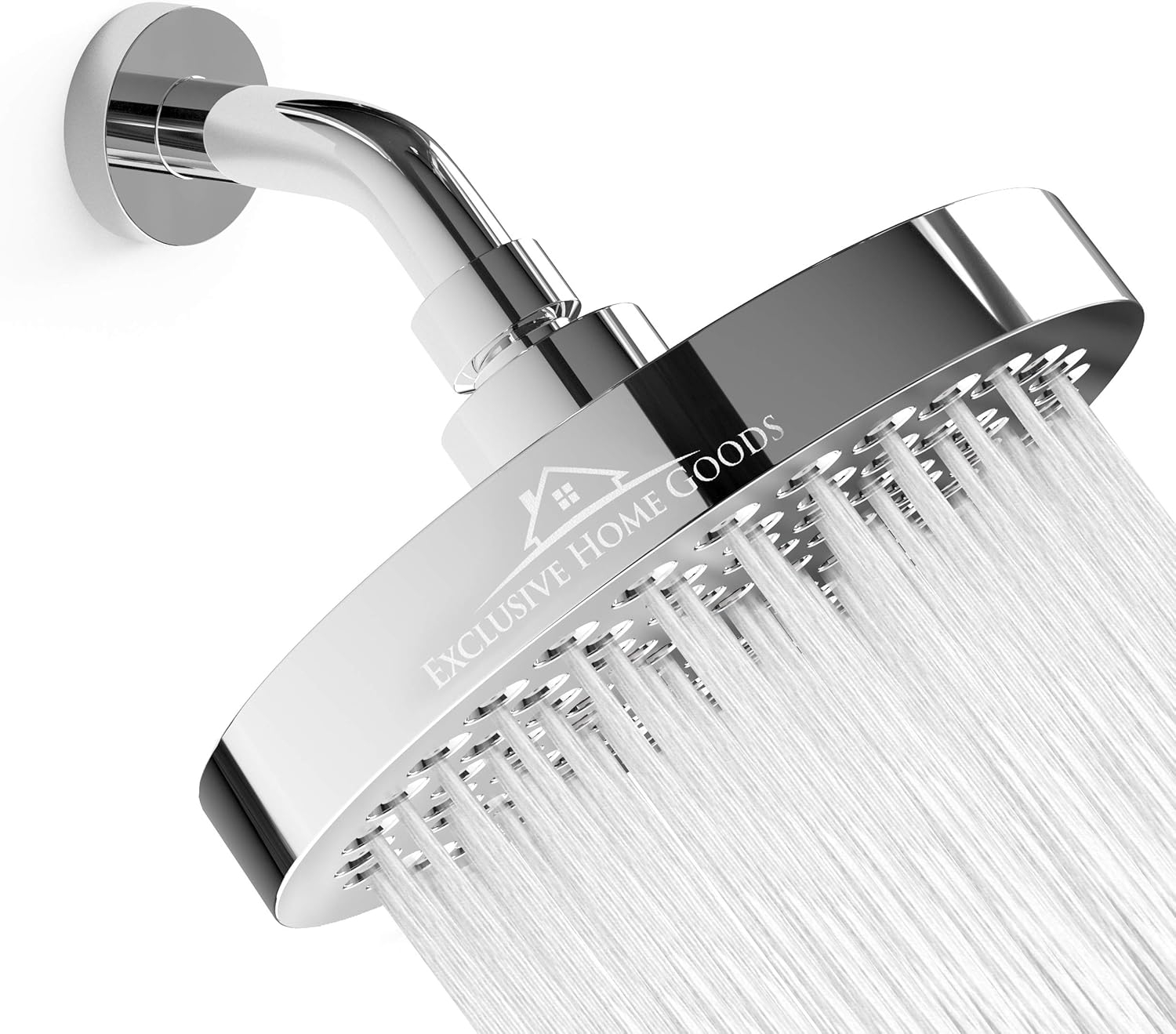 Exclusive Home Goods High Pressure Rainfall Shower Head with 360 Degree Rotation, 6" 2.5 GPM Deluxe Chrome