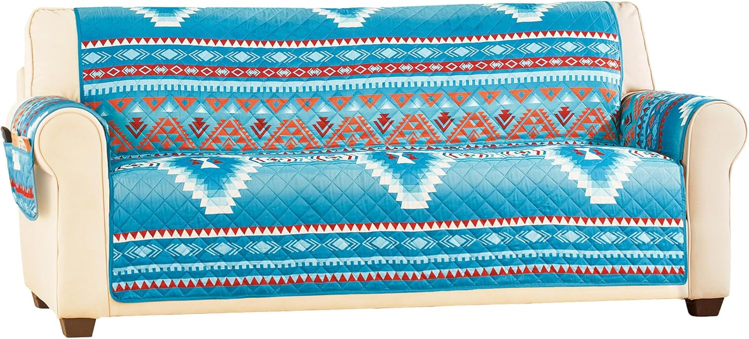 Collections Etc Quilted Turquoise Southwest Aztec Furniture Cover Sofa