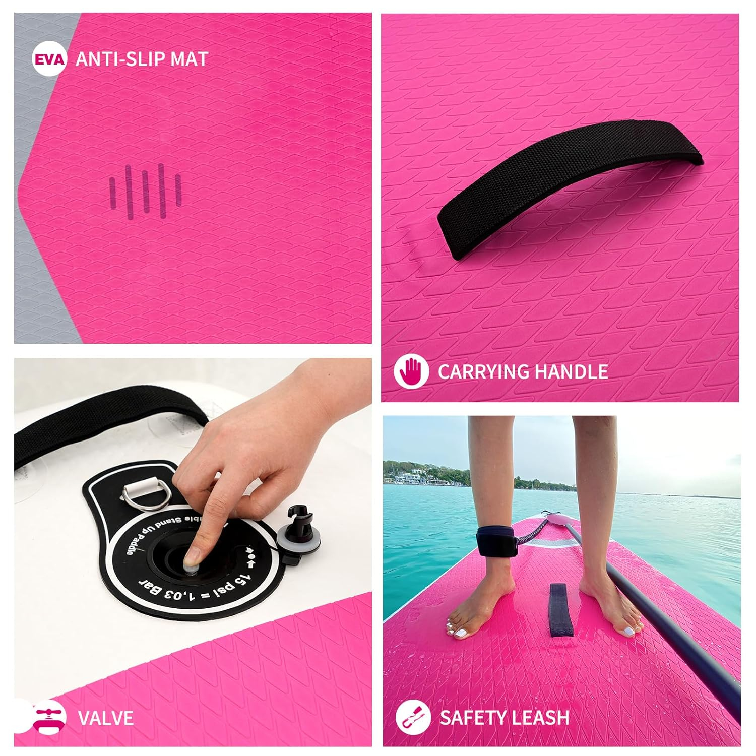 Inflatable Stand Up Paddle Board with Sup Board Accessories, Durable, Lightweight,Wide Stable Design,Wide Non-Slip Deck, Non-Slip Comfort Deck Pink Paddle Board for Women & Girls