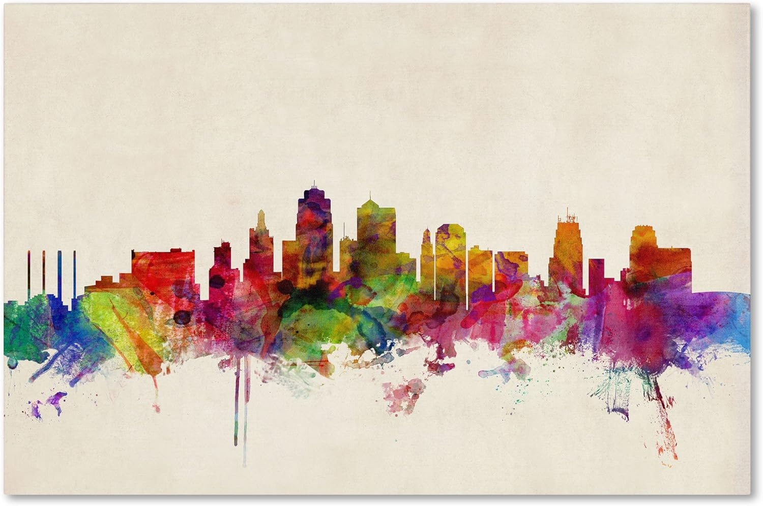 Trademark Fine Art "Kansas City Watercolor Skyline" Canvas Art by Michael Tompsett
