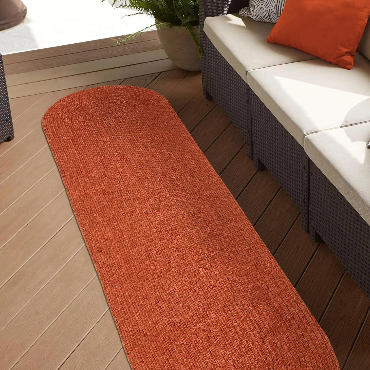 Braided Brick 2 ft. x 8 ft. Solid Indoor/Outdoor Oval Area Rug