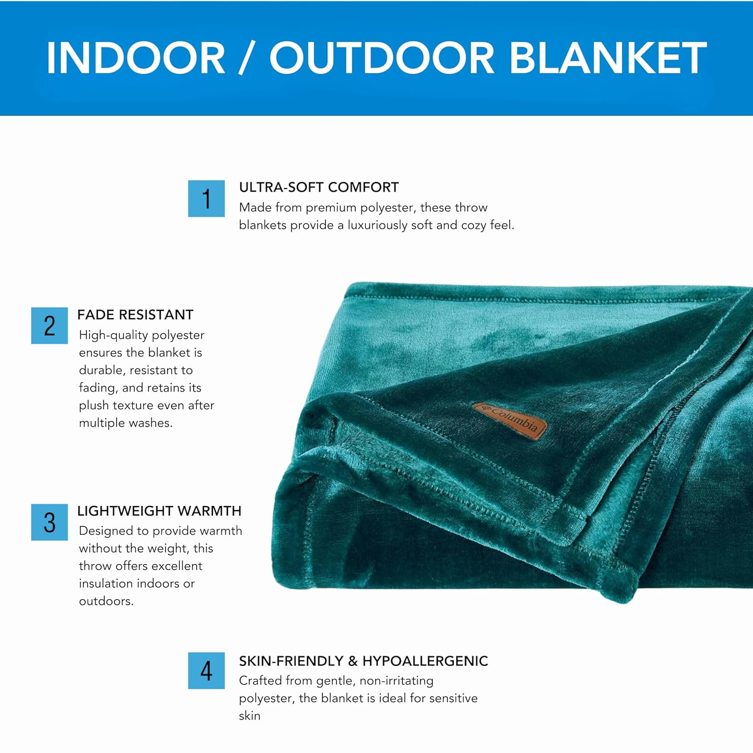 Columbia 50" x 60" Super Plush Lightweight Throw Blanket - Outdoor Essentials for Camping, Picnics, and Adventures, Soft and Cozy Home Essentials for Bed and Living Room - Night Wave