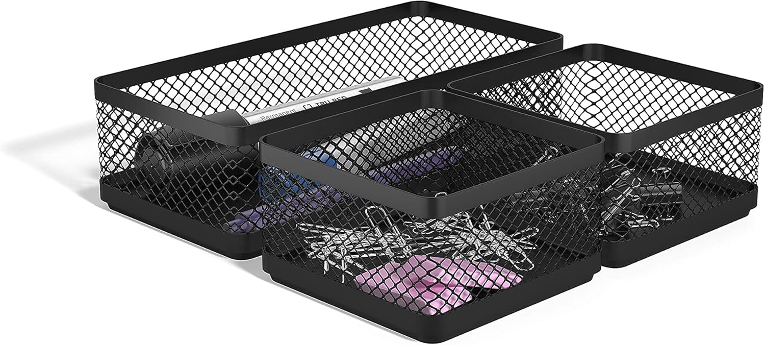 TRU RED 3 Compartment Stackable Wire Mesh Desk Organizer TR57547-CC