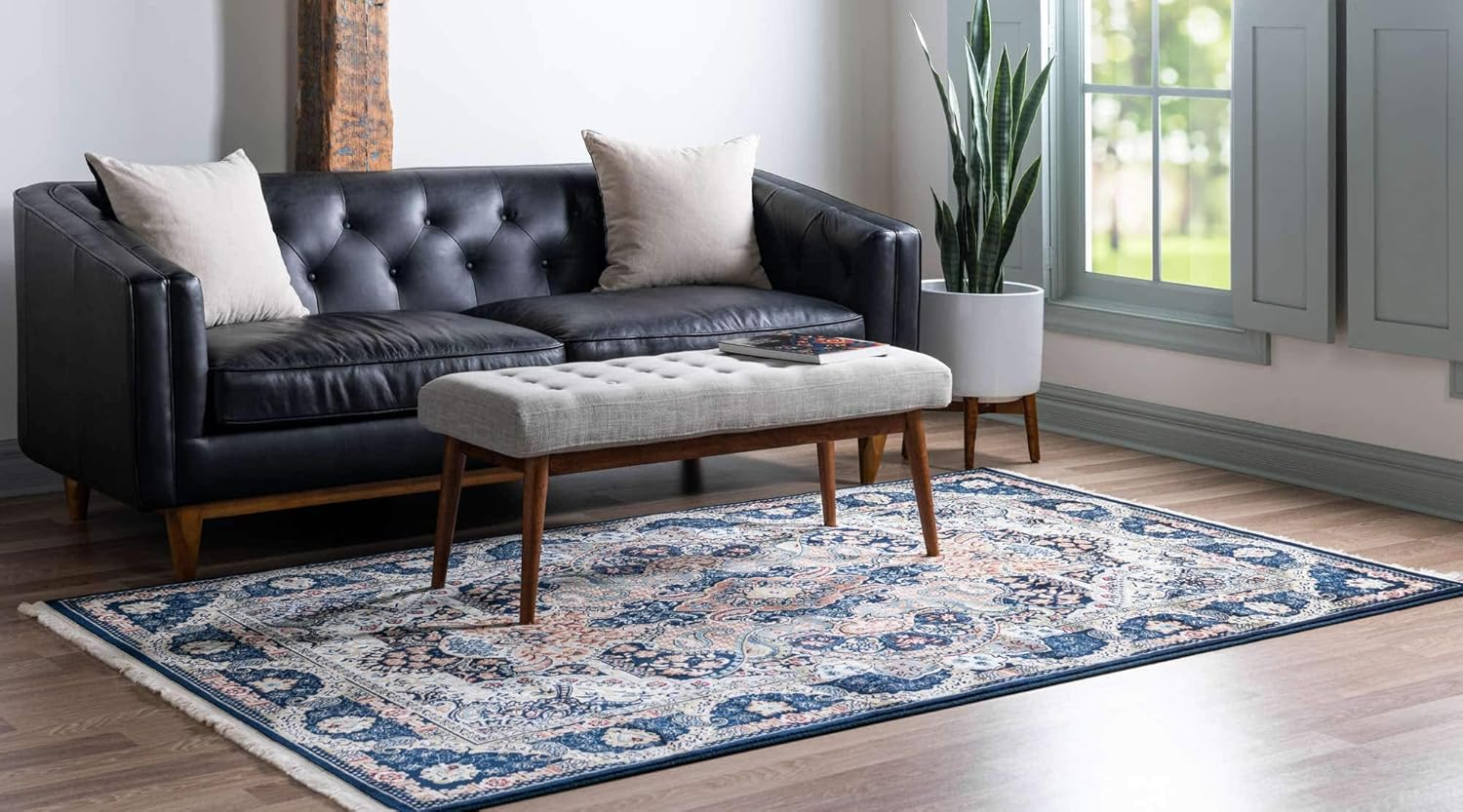 Narenj Collection Area Rug - Glasgow (7 ft. 10 in. x 10 ft. Rectangle Navy Blue/Blue)