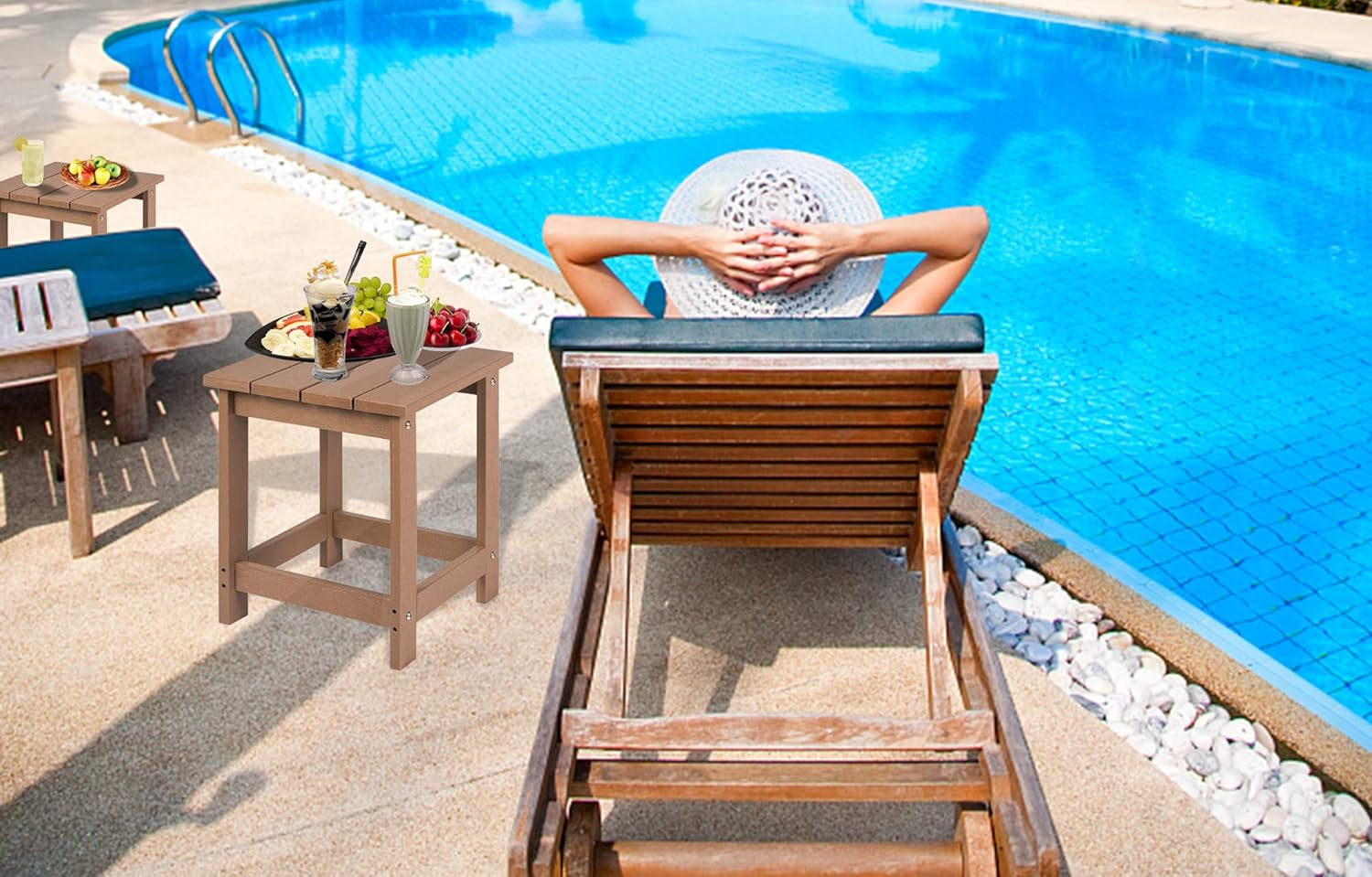 LZRS Adirondack Square Outdoor Side Table for Patio, Pool Composite Patio Table,HDPE End Tables for Backyard,Pool, Indoor Companion, Easy Maintenance & Weather Resistant(Teak)