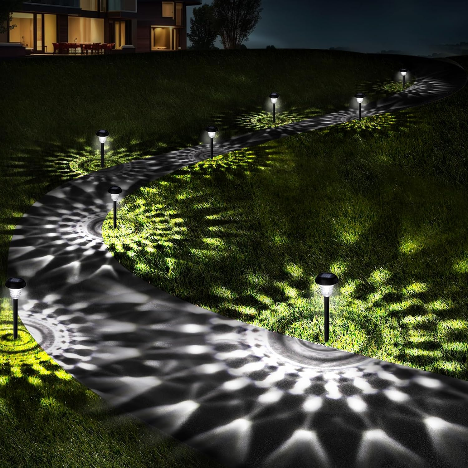 Ultra Bright Solar Outdoor Lights Decorative 10 Pack, 100% Faster Charge Solar Pathway Garden Lights Up to 12H Auto On/Off, Solar Lights Outdoor Waterproof for Walkway Yard Lawn (Warm White)