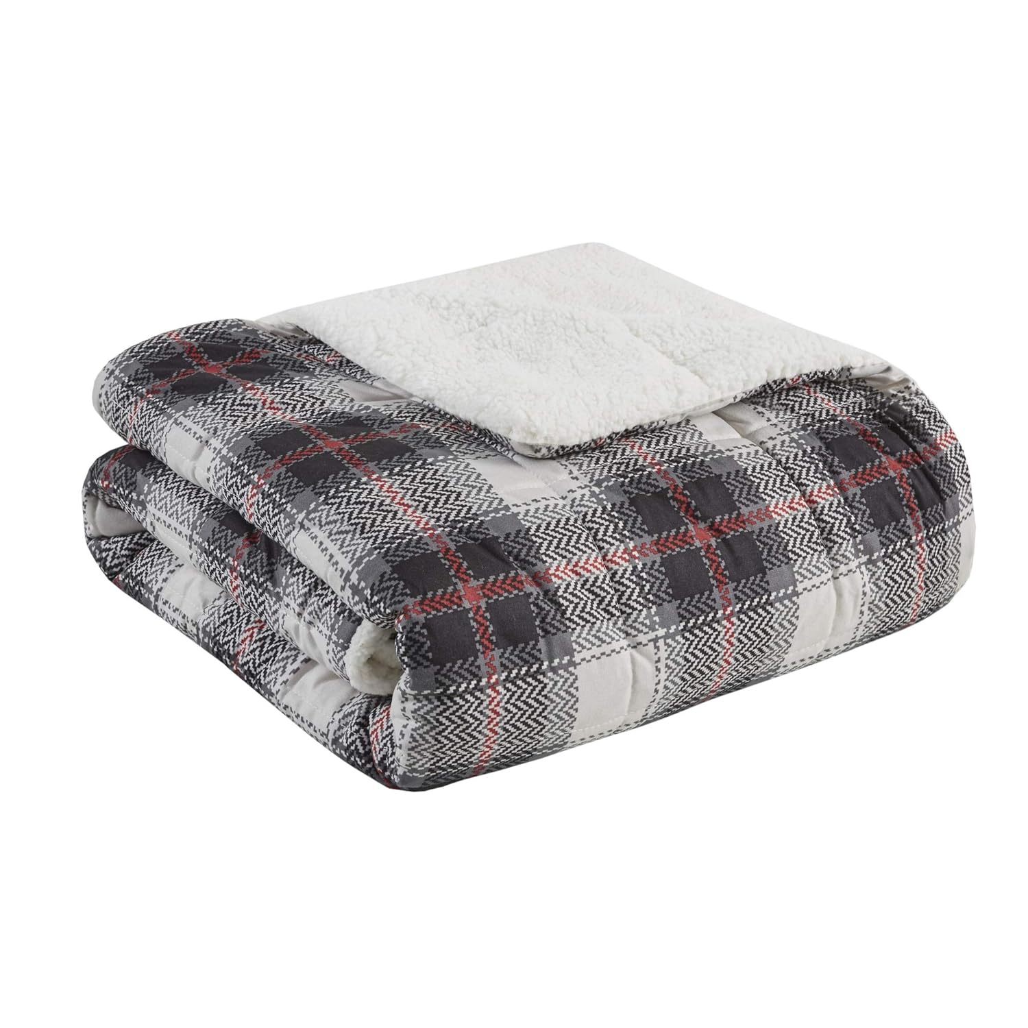 Ridley Black, Grey & Red Plaid Sherpa Reversible Oversized Throw